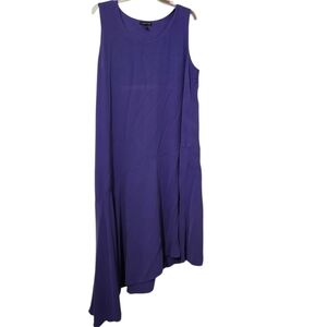 Eileen Fisher Asymmetrical Purple Dress - L Lagenlook Sleeveless Silk